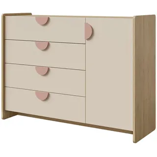 Mirjan24 Kinderkommode Lexi 1D4S 09 , Eichefarben, Rosa , Holzwerkstoff , Rechteckig , 124x91x40 cm , Babymöbel & Kindermöbel, Babyzimmer, Babyregale & Kinderregale