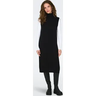 Strickkleid Rollkragen Ärmellos Knit Fit Lang | S - Schwarz