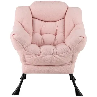 FANTASK Sessel gepolstert, Relaxsessel mit Armlehnen & Seitentasche, Loungesessel, Fernsehsessel, Ohrensessel (Rosa)