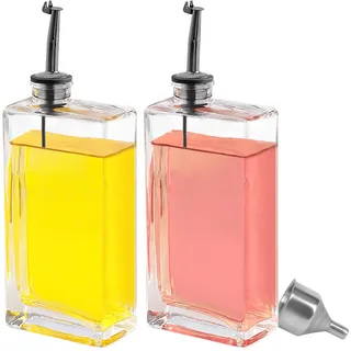 HMJIA Ölflasche und Essig Set für Küche mit 304 Edelstahl Ausgießer 2er-Pack 500ML Olivenöl Flasche Set Ölflasche mit Ausgießer Essig und Ölflaschen Ölspender Glas mit Trichter