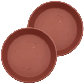 The HC Companies Blumentopf-Untersetzer, Kunststoff, für Innen- und Außenbereich, traditionelles Design für Wasserablauf, langlebige runde Pflanzschale (14 cm, Ton, 2 Stück)