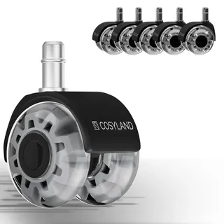 COSYLAND Bürostuhl Rollen 10mm x 22 mm - 5er Set Rollen für Bürostühle - Super Leise und Weiche für Hartböden, Parkett, Teppich, Laminat, Keine Bodenschutzmatte Nötig, Grau Doppelräder
