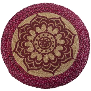 DRW Runder Teppich aus Baumwolle und Jute in Natur und Fuchsia
