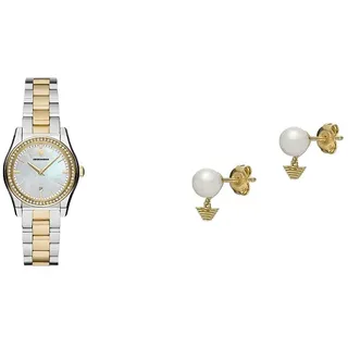 Emporio Armani Damen-Quarz-Dreizeigeruhr und Schmuck-Set
