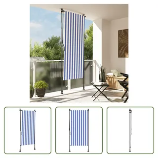 The Living Store Außenrollo Blau und Weiß 100x270 cm Stoff und Stahl - Blau