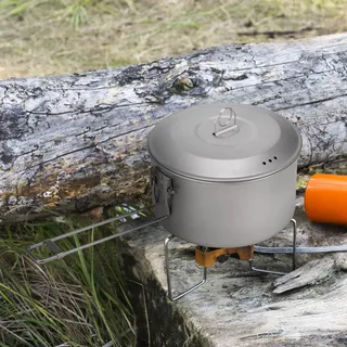 Camping-Kochgeschirr-Set, Titan-Topf und Bratpfanne mit Deckel, faltbare Griffe für Outdoor, Wandern, Rucksackreisen, Picknick