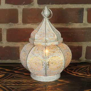Casa Moro Orientalische Tischlampe Shabby weiss gold E14 Deko Nachttischlampe Metall marokkanische Lampe Deko-Idee für Ostern Muttertag Geburtstag