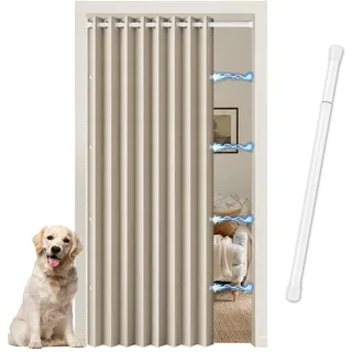 JCyh Magnetisch Türvorhang mit Teleskopstange -einfache Montage in nur 1 Minute ohne Bohren, 1 Stück Verdunkelungsvorhang Cappuccino H 210 x B 150 cm für Zimmer Tür