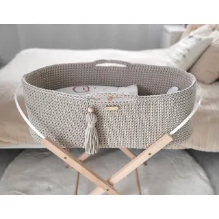 Handgefertigtes Boho Babybett in hellbeige mit antibakterieller Matratze Silver