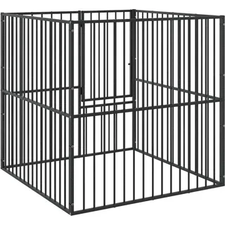 vidaXL Hundelaufstall 4-tlg. Schwarz Verzinkter Stahl - Schwarz