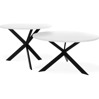 Couchtisch Set Lev - 2er-Set Beistelltisch Rund (Ø75/58 cm) - Wohnzimmertisch Industrial, Satztisch mit Metallgestell Schwarz - Kaffeetisch Modern - Weiß - Weiß