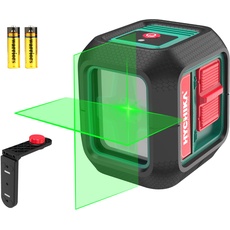Hychika Cross Line Laser Spirit Level, Self-Levelling Green Line Laser 15 m, Crossline Laser with Magnetic Holder, 2 x AA Batteries for Picture Hanging and DIY Application