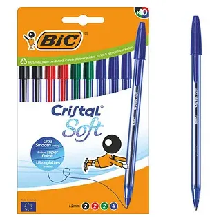 BIC Kugelschreiber Cristal Soft transparent, Schreibfarbe: farbsortiert, 10 St.