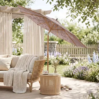 Sekey Sonnenschirm Ø300cm Holzoptik Gartenschirm Marktschirm für Garten Terrasse Hof, UPF50+ - Taupe