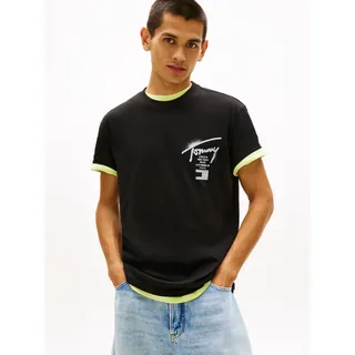 T-Shirt TOMMY JEANS "TJM REGULAR CITY SIGN", Herren, Gr. 4XL, schwarz, Single Jersey, Obermaterial: 100% Baumwolle, unifarben, regular fit normal, Rundhals, eingesetzt abgesteppte Kante, Shirts T-Shirt, Regular fit mit Markenprint