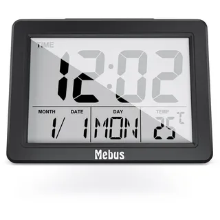 Mebus Digital-Wecker mit extra großem Display und Temperaturanzeige, gut lesbar, Wecker, Snooze, Beleuchtung per Knopfdruck, Klatschen & Schnipsen,Farbe: Schwarz, Modell: 25739