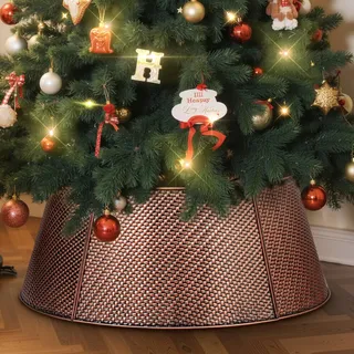 Lanpn Metall Weihnachtsbaum Kragen 50cm, Weihnachtsbaum Halsband Christmas Tree Collar Für Klein Mini S Wetterfest Für Kunstbäume Innen Außen - Weihnachtsdekoration (Kupfer, Köperbindung)