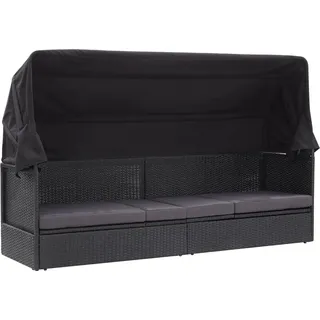 The Living Store Outdoor-Sofabett mit Dach Poly-Rattan Schwarz - Schwarz