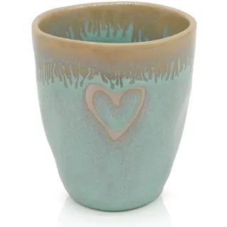 Mea-Living STONEWARE Espressobecher türkis Herz, handgemachtes Steingut, 150 ml, wunderschönes handmade Geschirr
