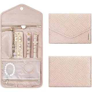 Schmuck Organizer Tasche Rosa für Reise - Platz für Ringe, Ohrringe, Halsketten & Uhren - Rosa