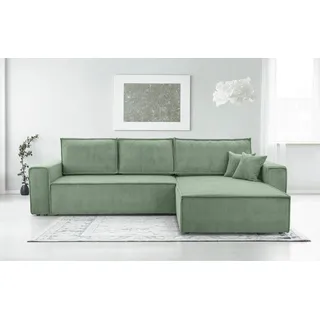 AX LIVING Cord Couch L Form – Cedria Wohnlandschaft 287 cm Salbeigrün - Grün