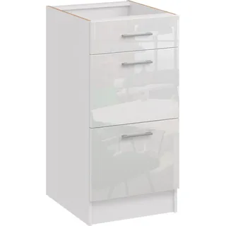 Roe Furniture | Küchenunterschrank 40 cm - Weiß - Weiß Glänzend - 3 Schubladen - Ohne Arbeitsplatte - Unterschränke Küche - Küche - DS43 - Weiß