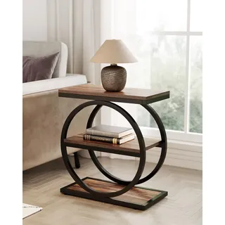 LITTLE TREE 3-stöckiger Beistelltisch, schmaler Sofa-Beistelltisch für Wohnzimmer, hoher Nachttisch, rustikales Braun und Schwarz
