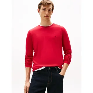 Tommy Hilfiger Herren Langarmshirt Stretch Slim Fit Baumwolle, Mehrfarbig (Medium Red), XL,