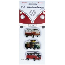 Bild VW Collection - Volkswagen Kühlschrank-Büro-Pinnwand-Magnete mit T1 Bulli Bus Motiven (3er Set/Camper/Bunt)