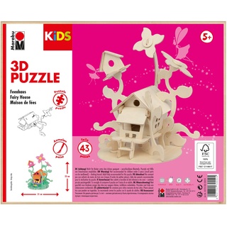 Marabu 317000000010 - KiDS 3D Holzpuzzle Feenhaus, mit 43 Puzzleteilen aus FSC-zertifiziertem Holz, ca. 21 x 23 cm groß, einfache Stecktechnik, zum individuellen Bemalen und Gestalten