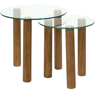 HOME DECO FACTORY, HD0554, Runder Satztisch aus gehärtetem Glas, modernes und Elegantes Design, ideal zur Raumoptimierung, pflegeleicht, Maße 50x50 cm, braune Farbe