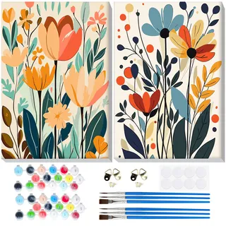 Lxmsja 2 Stück Malen Nach Zahlen Erwachsene mit Rahmen, Malen Nach Zahlen Blumen, Diy Set Erwachsene mit Pinseln und Acrylfarben Handgemalt Ölgemälde Leinwand für Home Décor, 20x30 cm