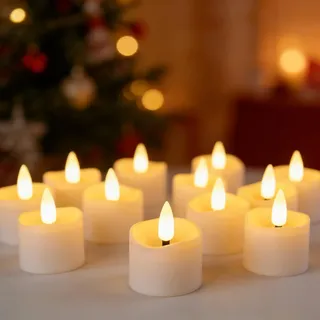 Yakpo 24 Stück flammenlose LED-Teelichter mit Timer, flackernde elektrische Teelichter, batteriebetrieben, kleine künstliche Kerzen mit Timerfunktion für Weihnachts-, Tisch- und Halloween-Dekorationen