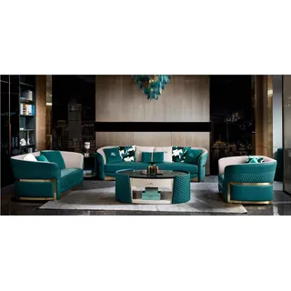 Sofagarnitur 321 Sitz Turkis Leder Ledersofa Modern Design Möbel Luxus Sofa Neu - Türkis