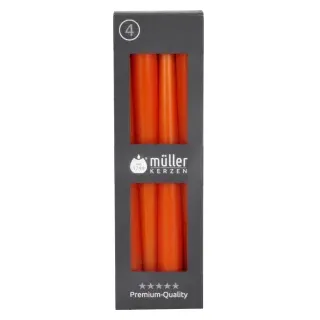 Müller Kerzen Spitzkerzen, mandarin, Gepresste Stabkerzen mit konisch geformten Fuß, 1 Packung = 4 Stück, (Ø x H): 22 x 245 mm
