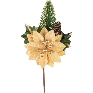 MAGICHOME WEIHNACHTS-Zweig mit Blüte, goldfarben, 18 cm