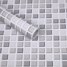 Hode Fliesenaufkleber Mosaik 40x300cm Möbelfolie Grau Weiß Selbstklebend Wasserdichtes Vinyl Klebefolie für Fliesen Bad Küche Tapeten