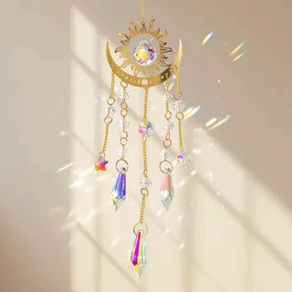 Flamme Mond Sonne Sonnenfänger Kristall Anhänger, Sonnenfänger Fenster Hängend mit Prisma Effekt, Suncatcher Fensterdeko Hängend Modern Fenster Deko für Balkon Wohnzimmer Garten Lichtspiel