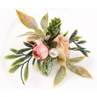 Serviettenring - Pin Rose Double - grasgewebter Ring, Seidenstoff, Kunststoff - Durchmesser des Rings 3,8 cm