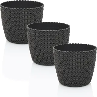 idea-station RIBA Blumentopf Set 3 x 14 cm - anthrazit - bruchsichere Blumentöpfe aus Plastik für verschiedenste Pflanzen, Blumen - Matte Übertöpfe für innen und außen