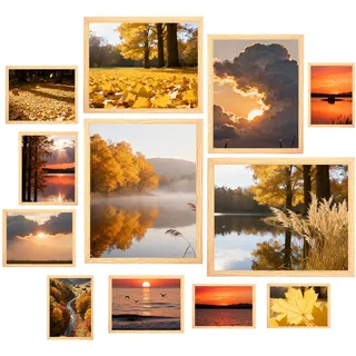 KAIWIN Set mit 12 Fotorahmen; Multi-Bilderrahmen; zwei 20 x 25 cm; zwei 15 x 20 cm; vier 13 x 18 cm; vier 10 x 15 cm, Bilderrahmen Collage Eiche
