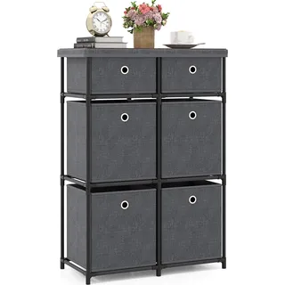 COSTWAY Kommode mit 6 Schubladen, Aufbewahrungstisch mit Metallrahmen und klappbaren Stoffbehältern Stoffkommode mit Stauraum - Grau