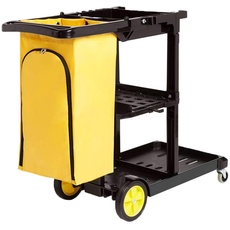Amazon Basics Reinigungswagen mit Reißverschlusstasche und 2 Ablageflächen, Schwarz/Gelb, 120 x 51 x 98cm (Früher Marke AmazonCommercial)