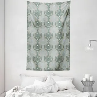 ABAKUHAUS Damast Wandteppich und Tagesdecke, Abstrakte Kunst Blumen aus Weiches Mikrofaser Stoff Waschbar ohne Verblassen Digitaldruck, 140 x 230 cm, Blau und Taupe