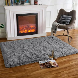 HARESLE 80x120cm Weich Hochflorteppich Grau Waschbarer Teppiche für Lounge | Flauschig, Hochflor 4-5 cm, Hochwertiger Schwamm, für Wohnzimmer, Schlafzimmer, Kinderzimmer, Babyzimmer