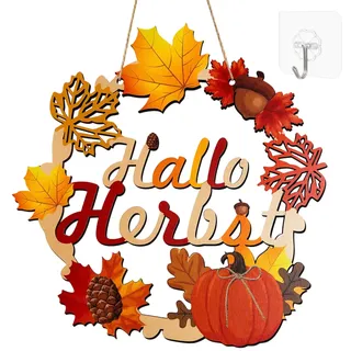 Herbst Türkranz aus Holz, Herbst Kränze zum Aufhängen Haustür Fenster | Herbstkranz Haustür, Fensterdeko Herbst Hängend, Türkranz Herbst Außen, Herbstdekor für Fenster und Kamin