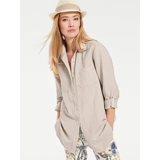 Longbluse HEINE, Damen, Gr. 34, beige (sand), 55% Baumwolle, 45% Leinen, unifarben, Blusen Longbluse