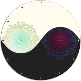 Wallario rundes Outdoor-Poster für Garten oder Balkon, Motiv Mandalas - Yin Yang, 120 cm Durchmesser
