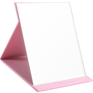 DUcare Reisespiegel Make Up Spiegel Klappspiegel mit PU-Leder Hülle Kompakter Super-HD-Spiegel für Schreibtisch, Büro, Zuhause, Camping, Reisen (20 x 15cm-Rosa)