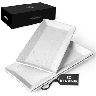 MiaMio - Servierplatte 3er-Set/Serviertablett rechteckig/Servierteller für Kuchen, Snacks, Sushi Set, Buffet - Mikrowellen- und Spülmaschinenfest - Aura Kollektion (30 x 15 cm)
